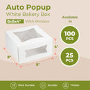 Bakery / Cake Box with Window 8x8x4", Auto-Popup - Inbulks