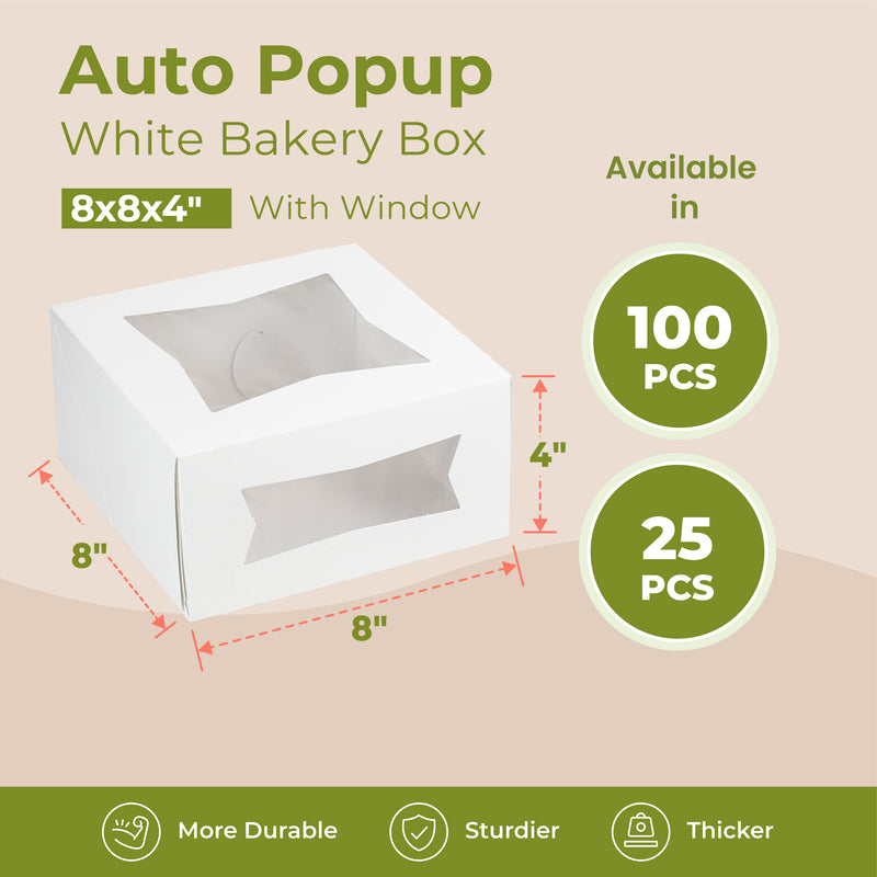 Bakery / Cake Box with Window 8x8x4", Auto-Popup