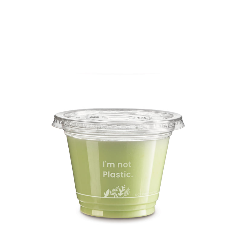 9oz Plant Based Biodegradable Clear Cups with Flat Lids
