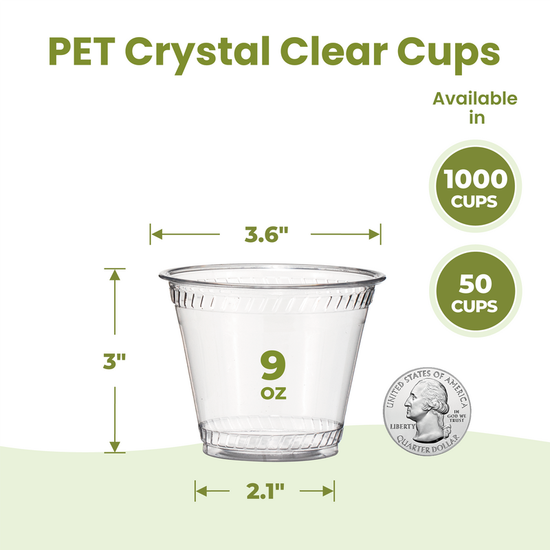 9oz Clear Plastic Cups for Cold Drinks no lids, PET BPA Free