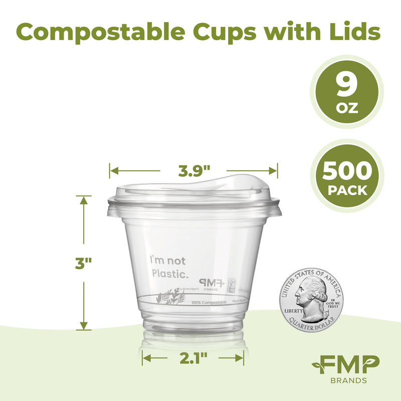 9oz Plant Based Biodegradable Clear Cups with Sip Lids - Inbulks