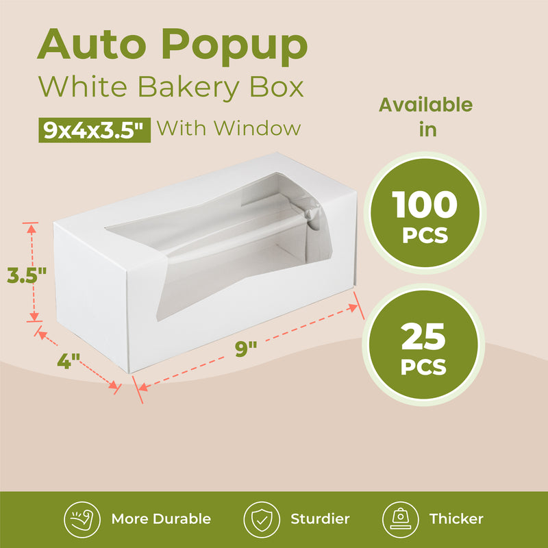 9x4x3.5” White Donut / Bakery Box with Window - Auto-Popup