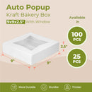Bakery Box with Window, Auto Pop-up Clear Window 9'' x 9'' x 2.5'' - Inbulks