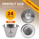 Fit Meal Prep 4 oz 24 pack Stainless Steel Dipping Sauce Cups, Reusable Metal Condiment Bowls for Ketchup, Dressing and Dips