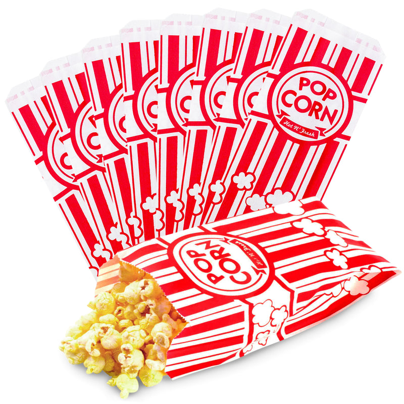 Paper Popcorn Bags Individual Servings 1 oz, Classic Red & White Striped for Party Popcorn Machine Movie Nights