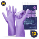 FMP Brands 12 Pairs Purple Rubber Dishwashing Cleaning Gloves–Reusable Waterproof Household Cleaning Gloves, Non-Slip Kitchen Rubber Glove(Medium)