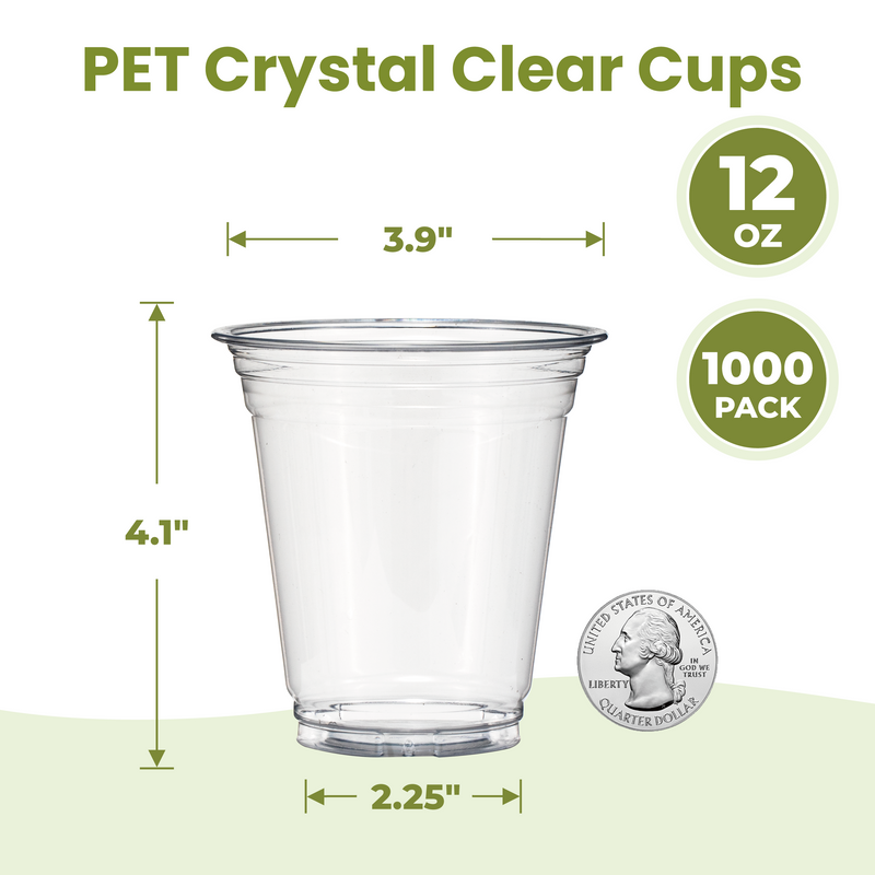12oz Clear Plastic Cups for Cold Drinks no lids, PET BPA Free