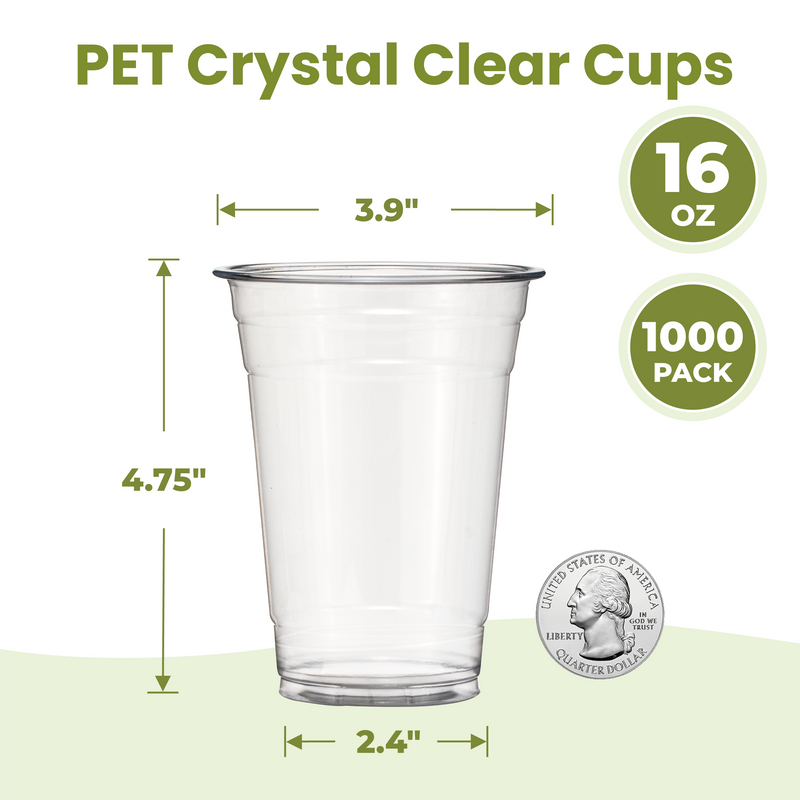 16oz Clear Plastic Cups for Cold Drinks no lids, PET BPA Free