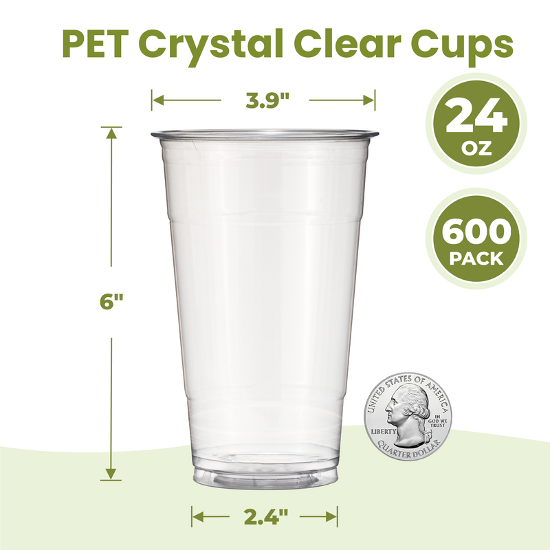 24oz Clear Plastic Cups for Cold Drinks no lids, PET BPA Free
