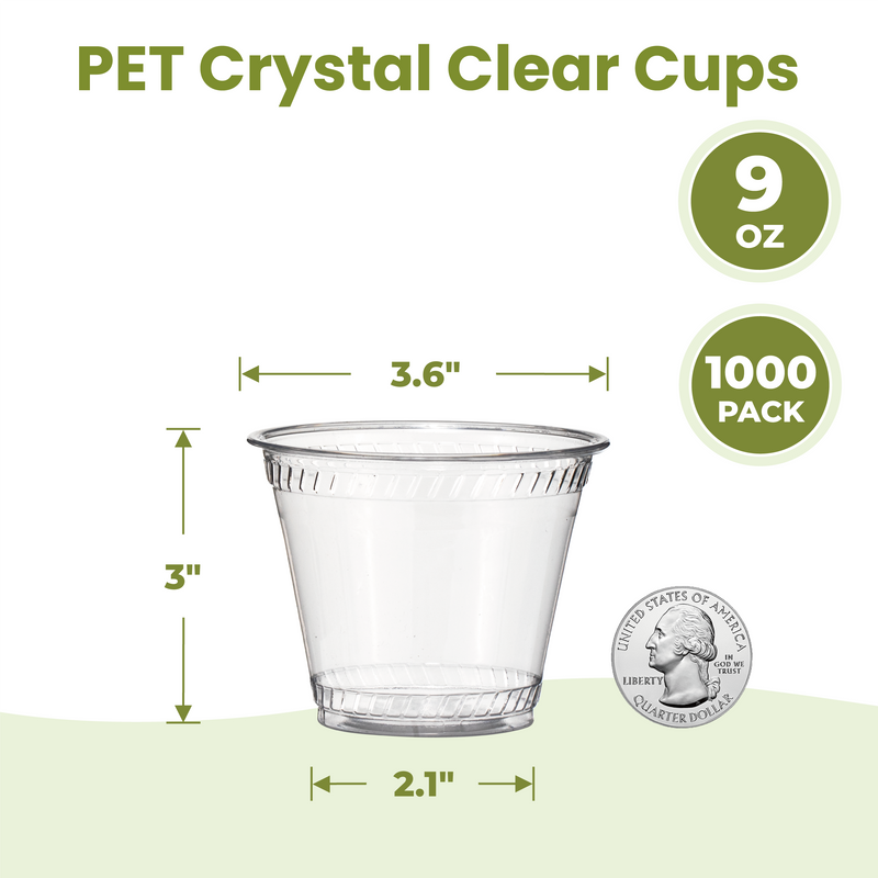9oz Clear Plastic Cups for Cold Drinks no lids, PET BPA Free