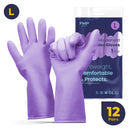 FMP Brands 12 Pairs Purple Rubber Dishwashing Cleaning Gloves–Reusable Waterproof Household Cleaning Gloves, Non-Slip Kitchen Rubber Glove(Medium)