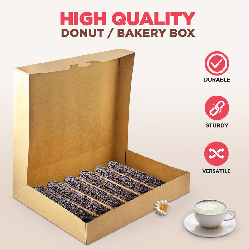 Kraft Bakery Box - 15x11.5x2.25 Inch Auto-Popup Donut Boxes