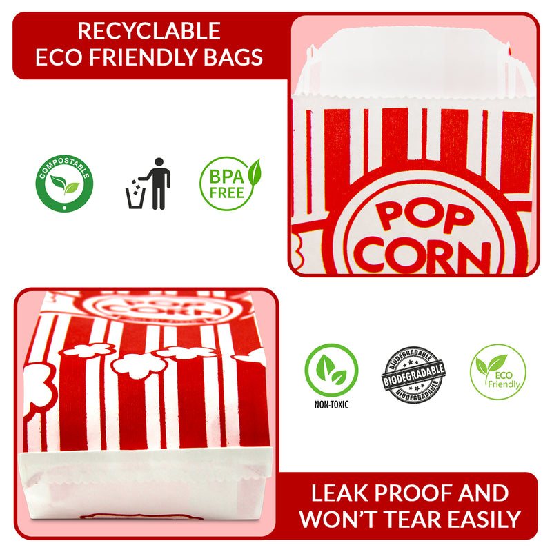 Paper Popcorn Bags Individual Servings 1 oz, Classic Red & White Striped for Party Popcorn Machine Movie Nights