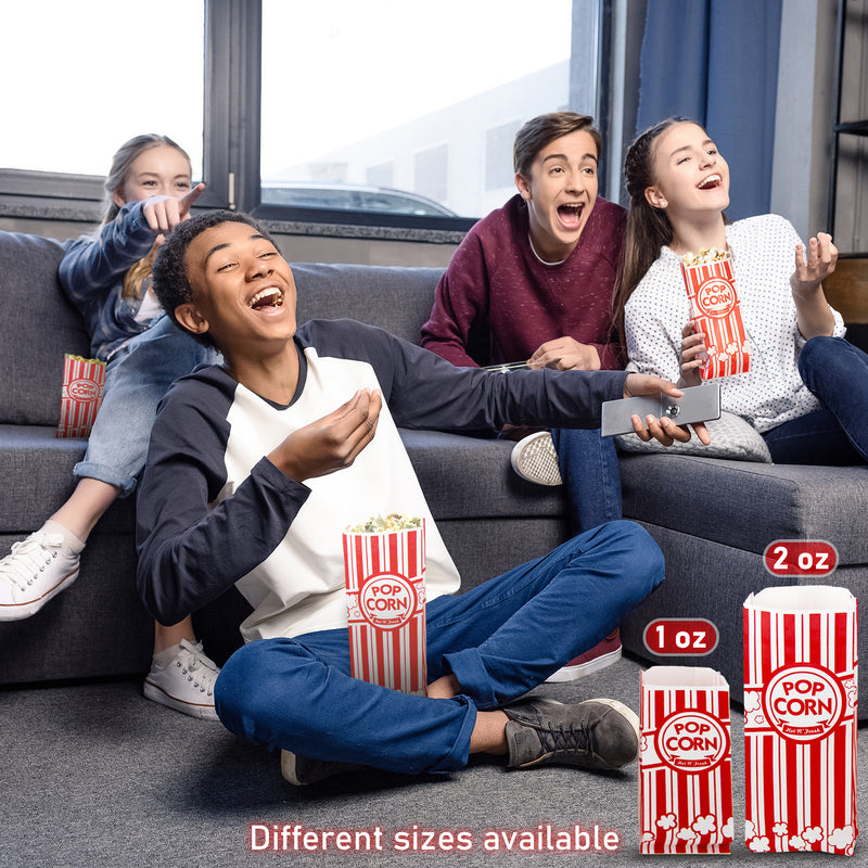 Paper Popcorn Bags Individual Servings 1 oz, Classic Red & White Striped for Party Popcorn Machine Movie Nights