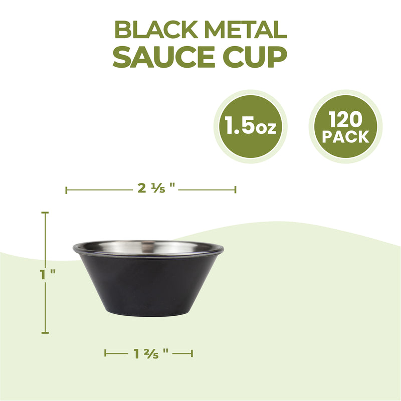 Matte Black Plated Stainless Steel Round Sauce Cups 1.5oz