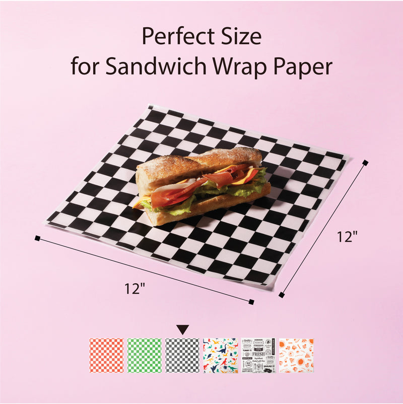 Deli Basket Liner/Paper Sheets Sandwich Wrap Checkered Pattern (Black & White)