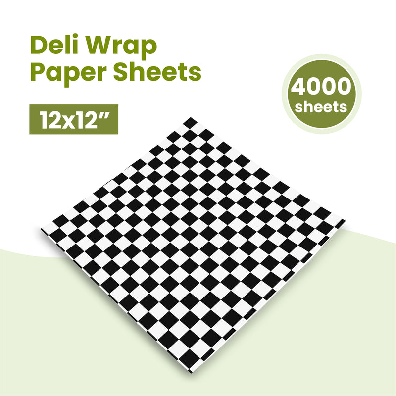 Deli Basket Liner/Paper Sheets Sandwich Wrap Checkered Pattern (Black & White)