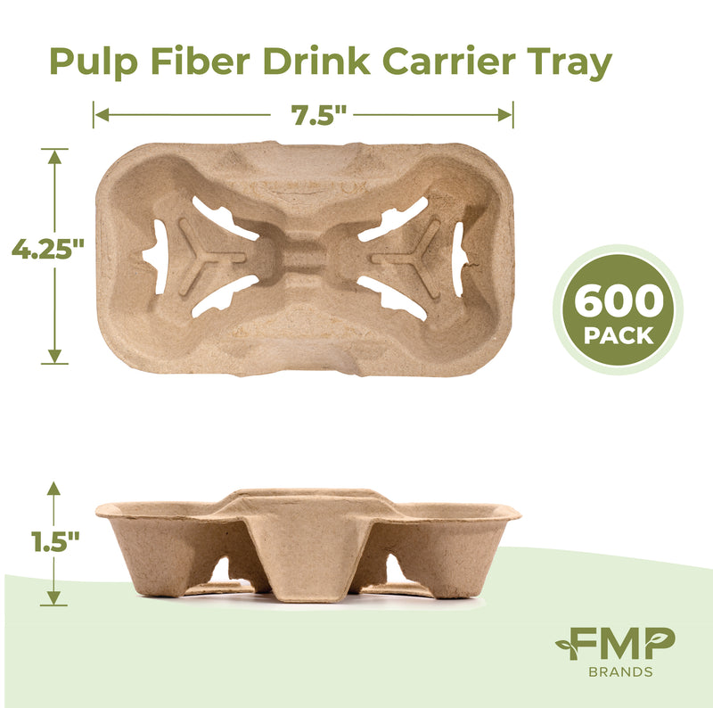 Pulp Fiber Drink Carrier Tray for 2 cups