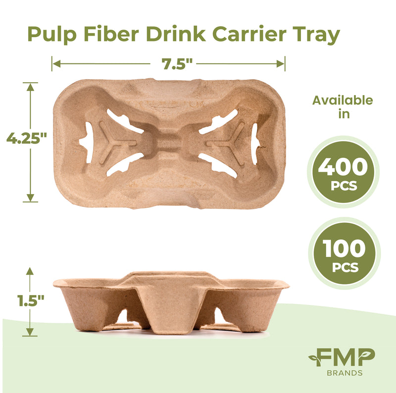 Pulp Fiber Drink Carrier Tray for 2 cups