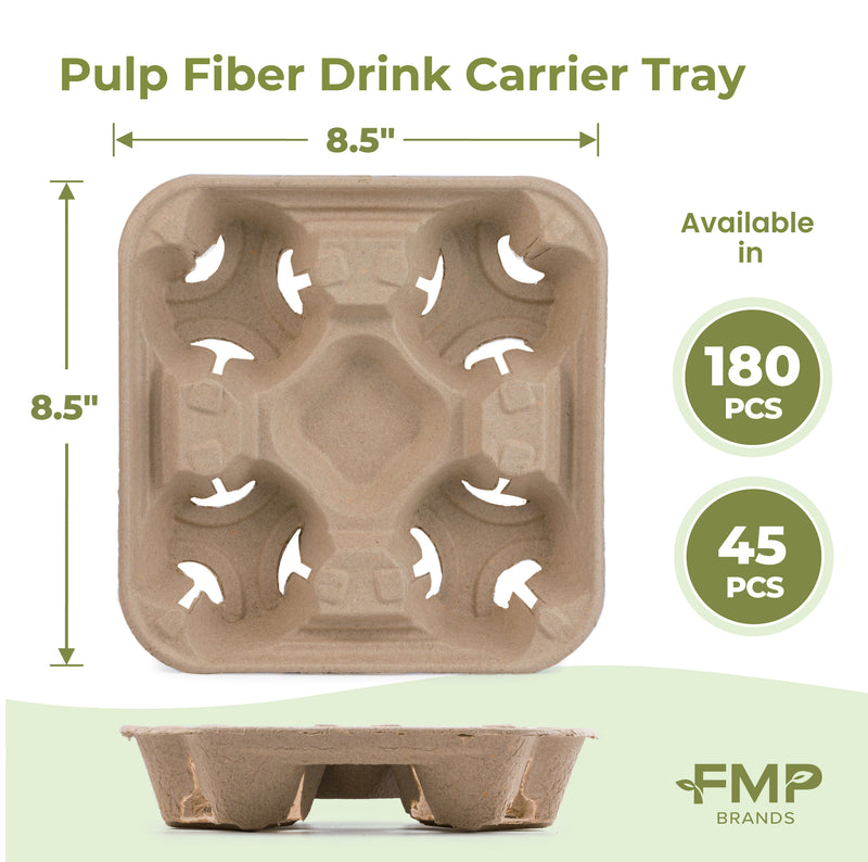 Pulp Fiber Drink Carrier Tray for 4 cups