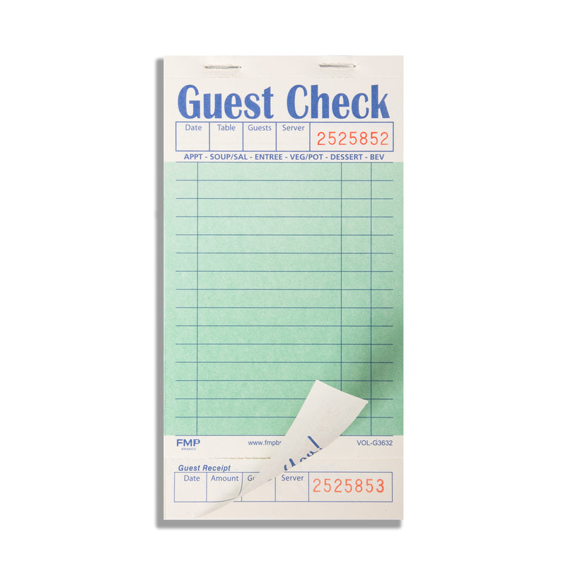 Green Guest Check Pads for Restaurant Server (1 Part)