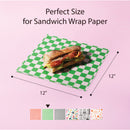 Deli Basket Liner/Paper Sheets Sandwich Wrap Checkered Pattern (Green & White) - Inbulks