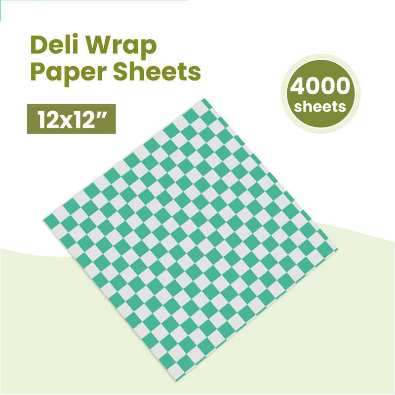 Deli Basket Liner/Paper Sheets Sandwich Wrap Checkered Pattern (Green & White)