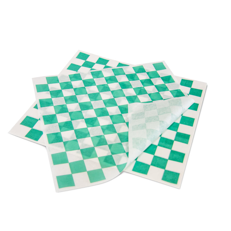 Deli Basket Liner/Paper Sheets Sandwich Wrap Checkered Pattern (Green & White)