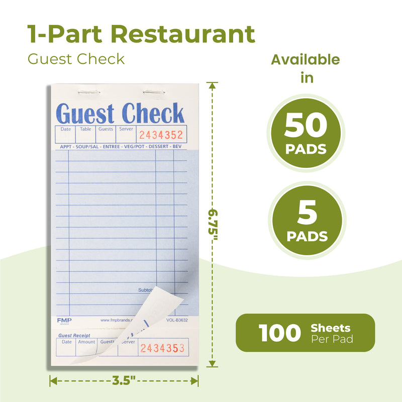 Blue Guest Check Pads for Restaurant Server (1 Part)
