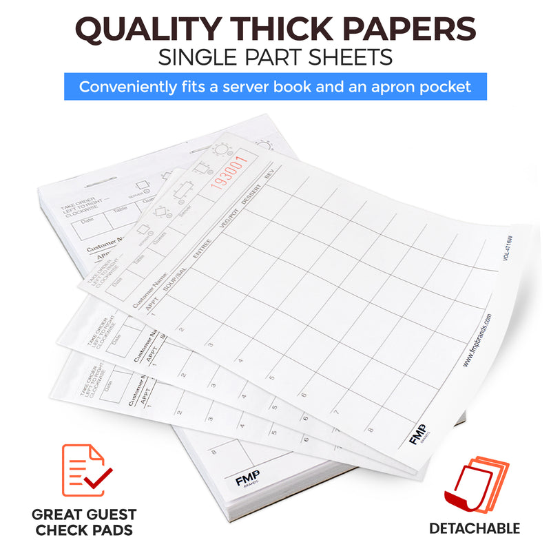 Server Pads - Restaurant Order Pad, White 1 Part Guest Check Pad Style