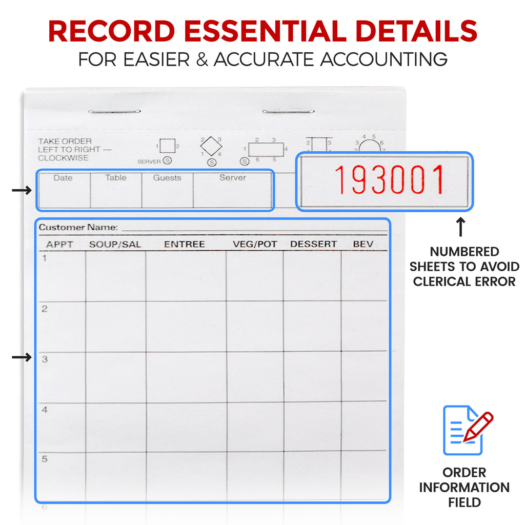 Server Pad Server Pads - Restaurant Order Pad, White 1 Part Guest Check Pad Style ...