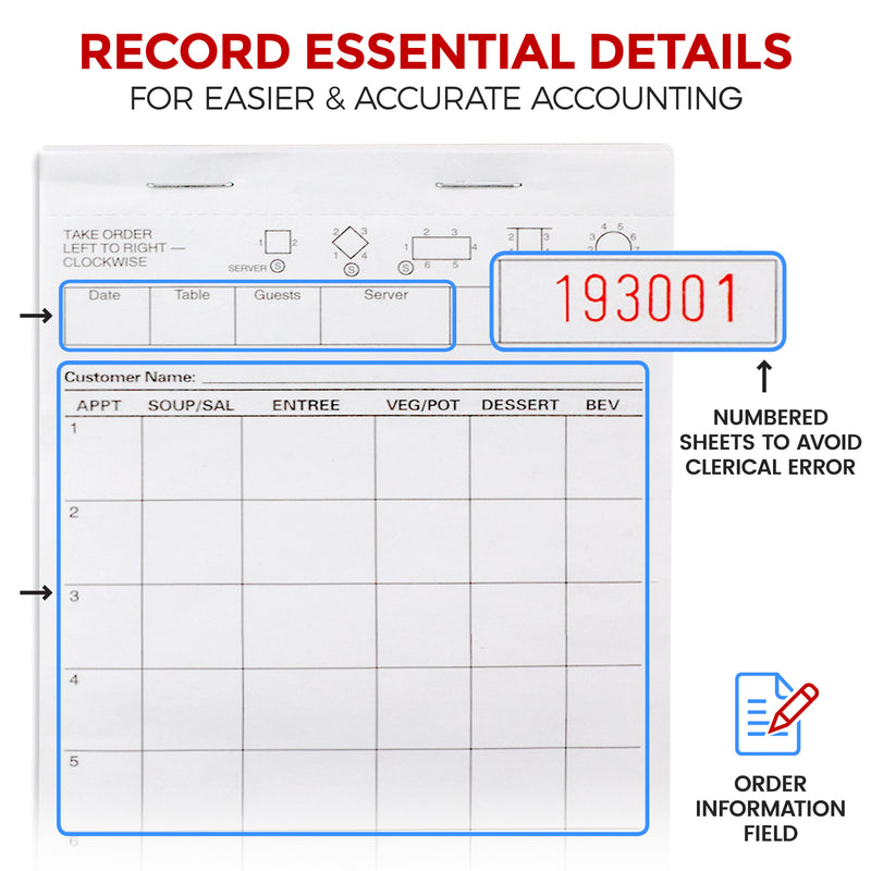 Server Pads - Restaurant Order Pad, White 1 Part Guest Check Pad Style