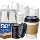 Fit Meal Prep 100 Pack 8 oz Disposable Coffee Cups with Lids and Sleeves –Small To Go Paper Cups, Leak-Proof for 7 Days, BPA-Free – for Kids Hot Chocolate, Espresso, Office, Party
