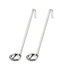 [2 Pack] 6 Oz Stainless Steel Soup Ladle - One-Piece Sauce Spatula with Hook Handles, Commercial Grade Serving Spoon, Kitchen Tool for Restaurant or Home Cooking, Mirror Finish, 14.25" Long