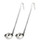 [2 Pack] 6 Oz Stainless Steel Soup Ladle - One-Piece Sauce Spatula with Hook Handles, Commercial Grade Serving Spoon, Kitchen Tool for Restaurant or Home Cooking, Mirror Finish, 14.25" Long