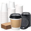 Fit Meal Prep 100 Pack 8 oz Disposable Coffee Cups with Lids and Sleeves –Small To Go Paper Cups, Leak-Proof for 7 Days, BPA-Free – for Kids Hot Chocolate, Espresso, Office, Party