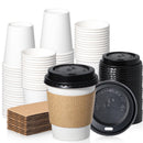 Fit Meal Prep 100 Pack 8 oz Disposable Coffee Cups with Lids and Sleeves –Small To Go Paper Cups, Leak-Proof for 7 Days, BPA-Free – for Kids Hot Chocolate, Espresso, Office, Party