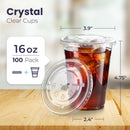 Fit Meal Prep 100 Pack 16 oz Clear Plastic Cups with Flat Lids, Disposable Iced Coffee Cups, BPA-Free Premium Crystal Cups for Smoothies, Lemonade, Juice, Milkshakes and Cold Drinks