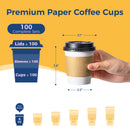 Fit Meal Prep 100 Pack 8 oz Disposable Coffee Cups with Lids and Sleeves –Small To Go Paper Cups, Leak-Proof for 7 Days, BPA-Free – for Kids Hot Chocolate, Espresso, Office, Party
