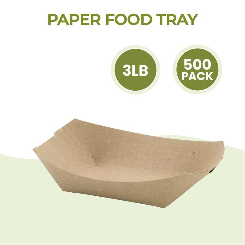 3 LB Kraft Brown Paper Food Trays / 500pcs
