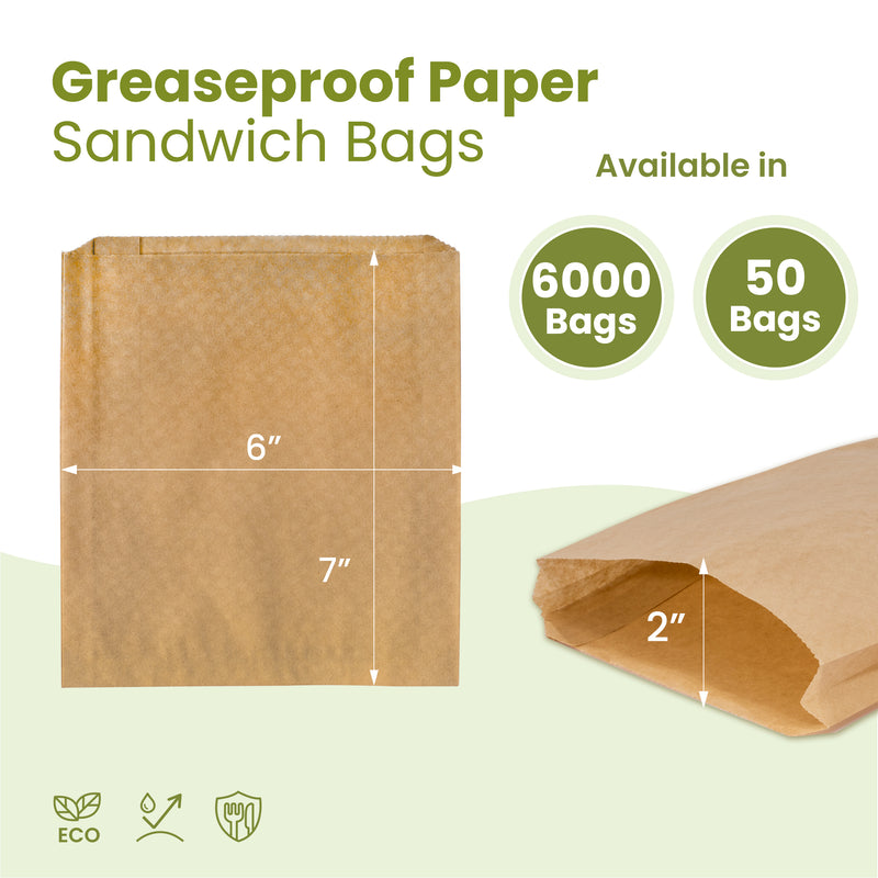 7x6" Kraft Dry Wax Paper Sandwich Bags