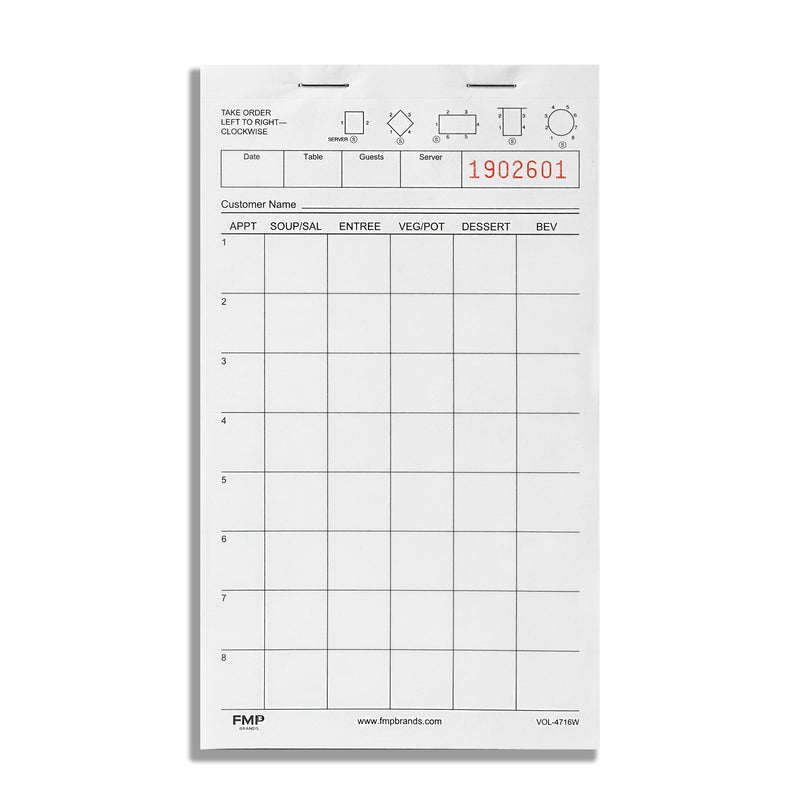 Server Pad Server Pads - Restaurant Order Pad, White 1 Part Guest Check Pad Style ...