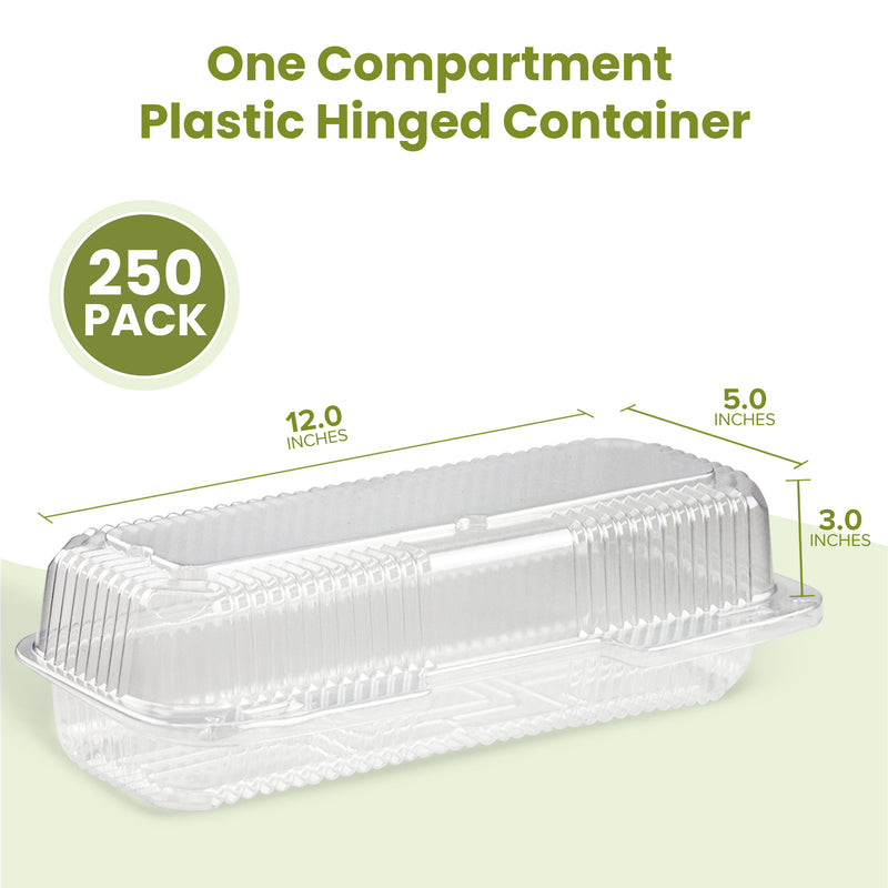 Clear Hinged Plastic Containers - 12 x 5 x 3''