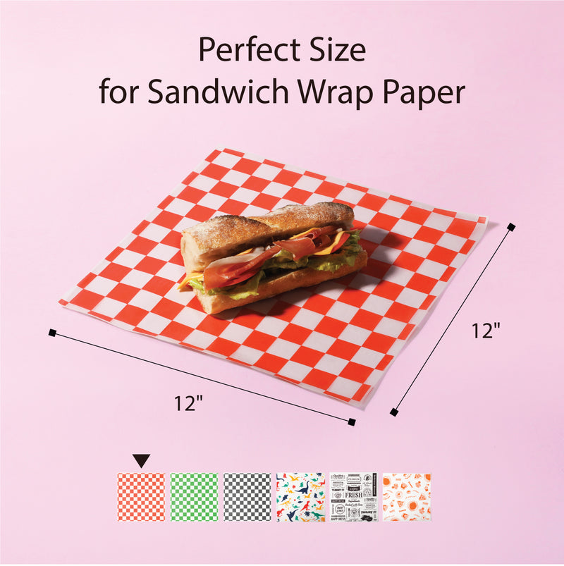 Deli Basket Liner/Paper Sheets Sandwich Wrap Checkered Pattern (Red & White)