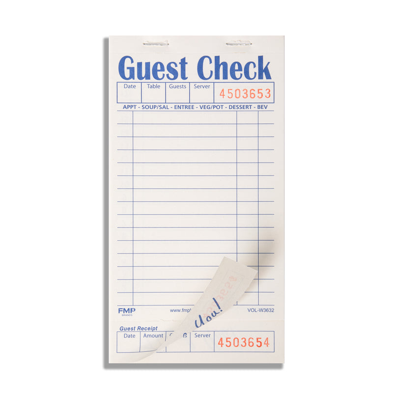 White Guest Check Pads for Restaurant Server (1 Part)