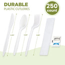 White Plastic Cutlery Set with Disposable Spoon, Fork, Knife, Napkin, Salt and Pepper Packets - Inbulks