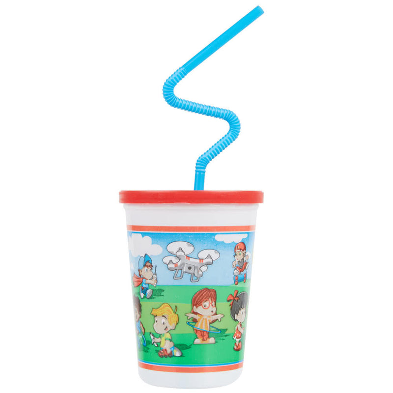 [50 Pack] 12 OZ Kids Plastic Cup with Lid and Straw - Inbulks