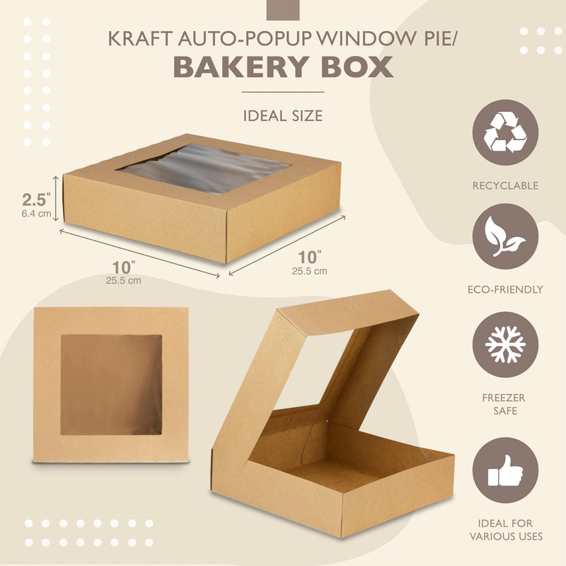 Bakery / Pie Box with Window 10x10x2.5", popup - Inbulks