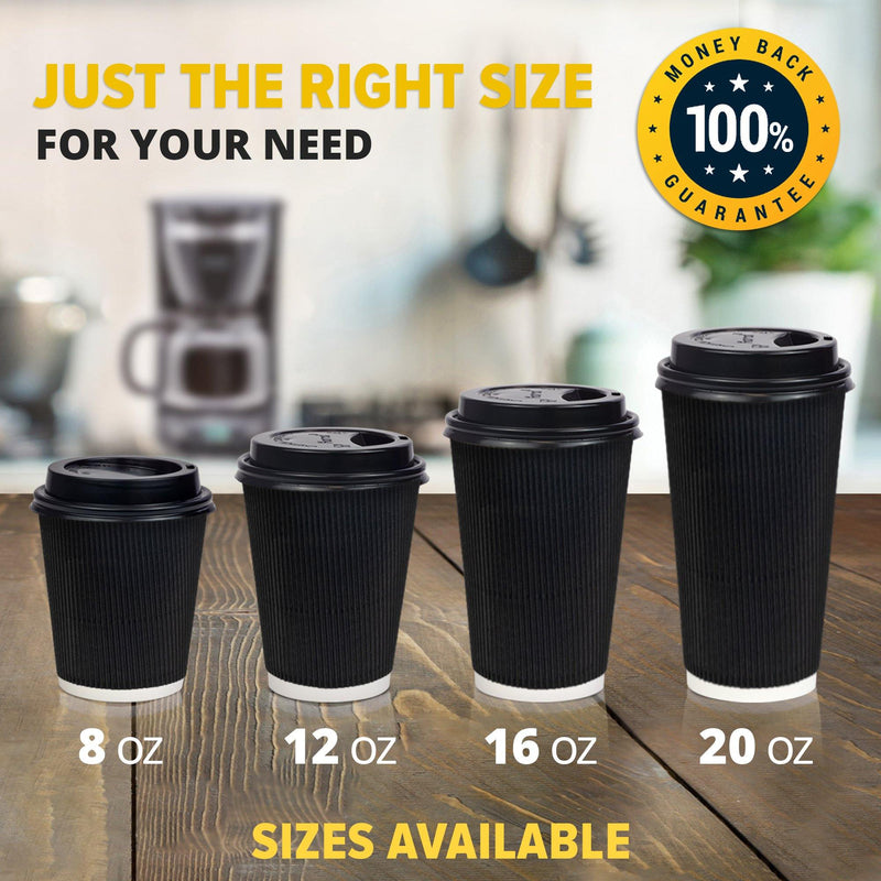 Double Wall  Paper Hot Cups with Black Dome Lids - Inbulks