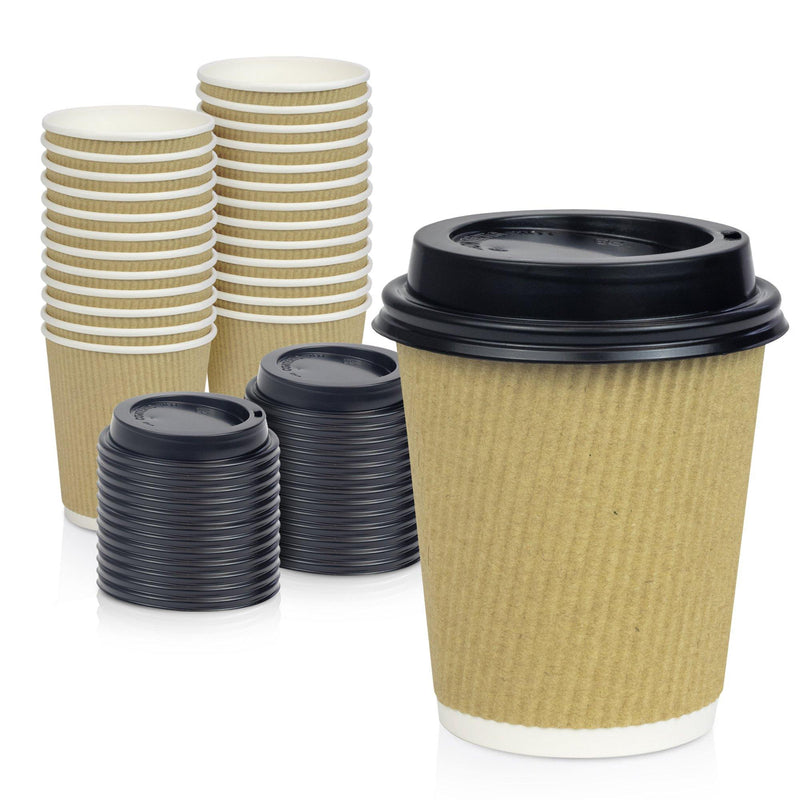 Double Wall  Paper Hot Cups with Black Dome Lids - Inbulks